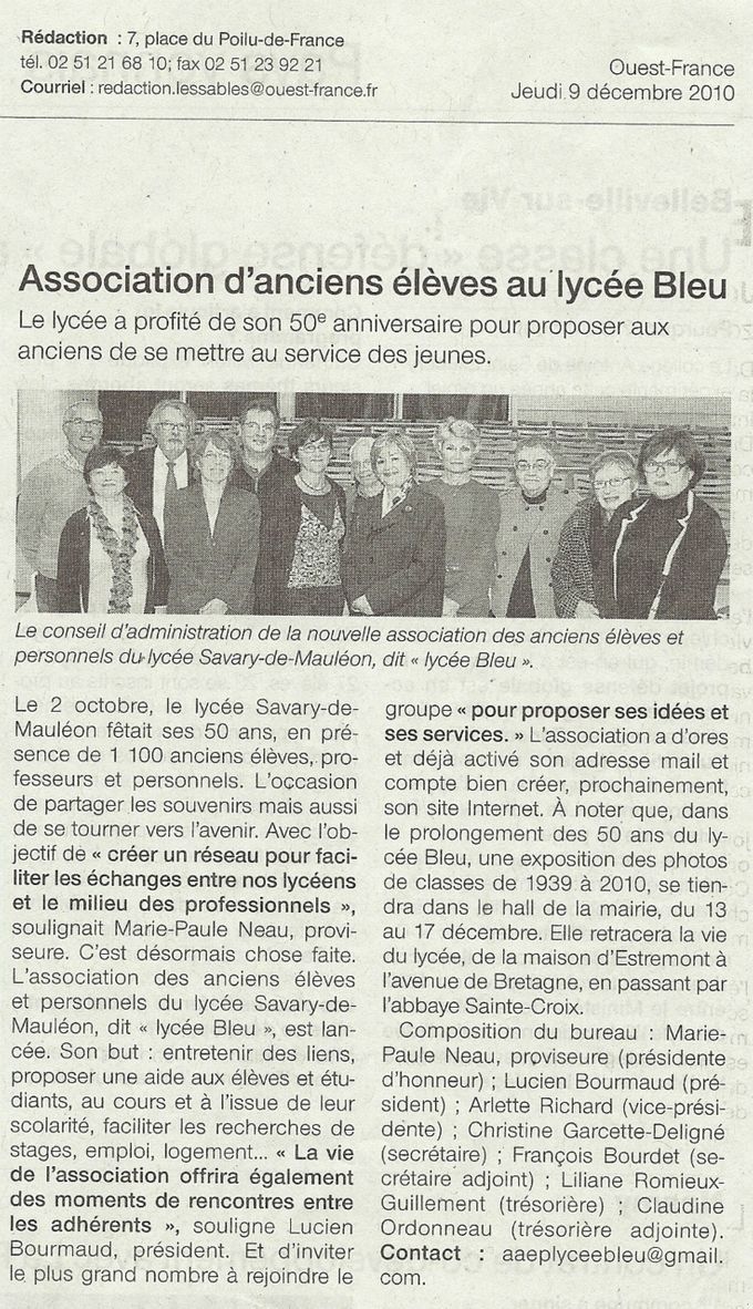 Ouest France du 9/12/2010 pour la création de L'AAEP
